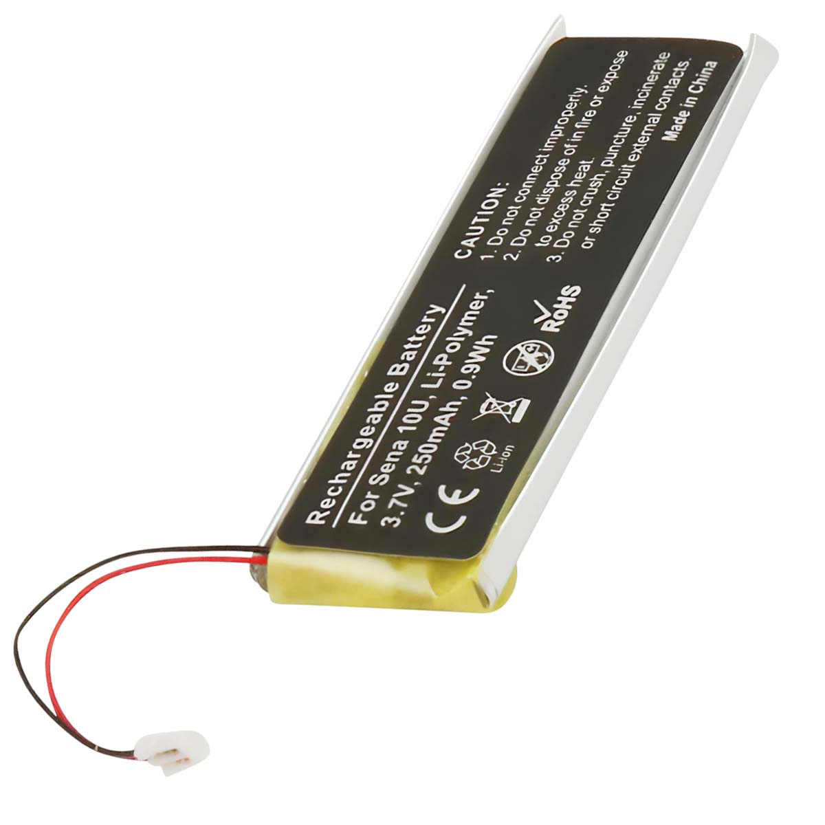 Batteria ricaricabile Li-Polimero 3,7V 250mAh per Sena 10U, con cavi.