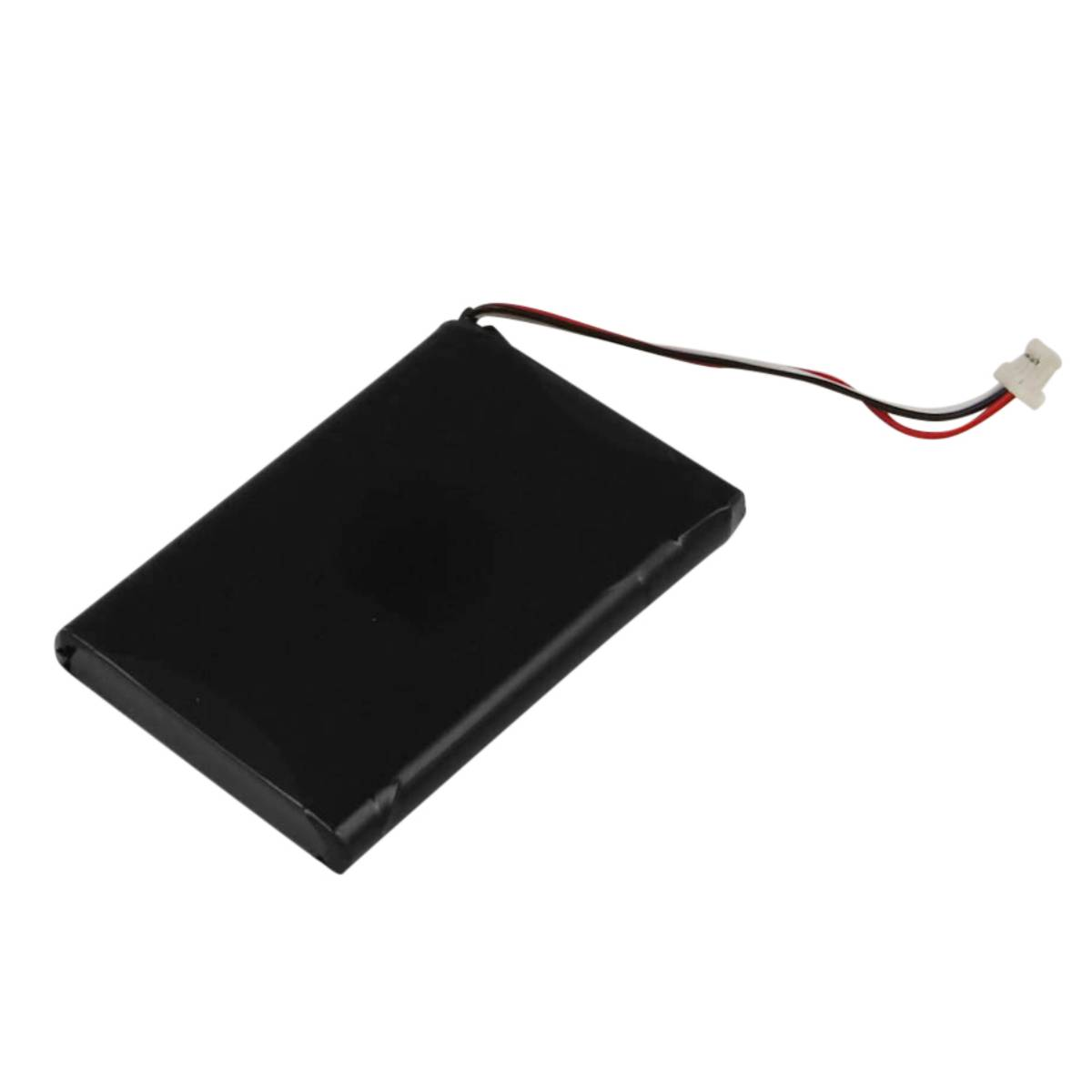 Una batteria nera con tre fili: rosso, nero e bianco.