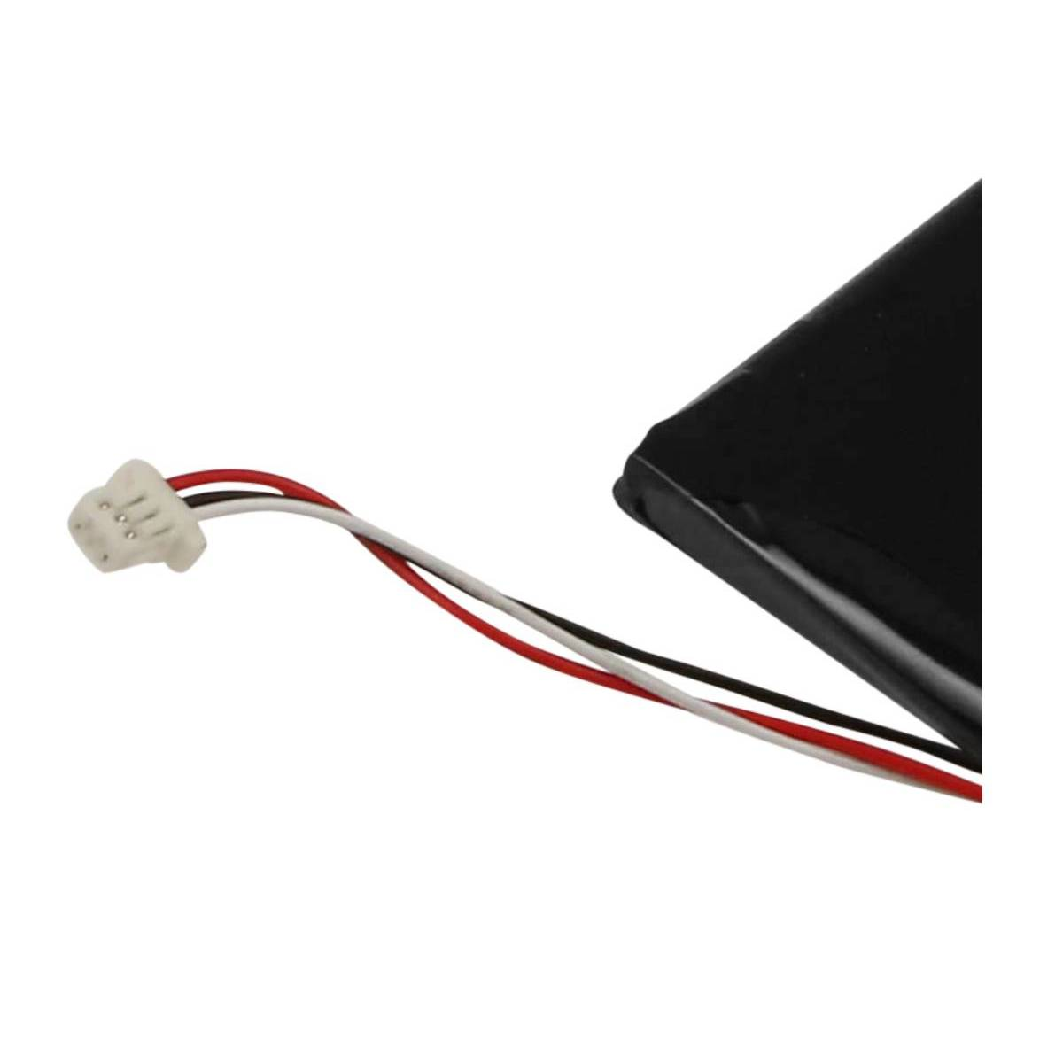 Una batteria nera con tre fili: rosso, bianco e nero.