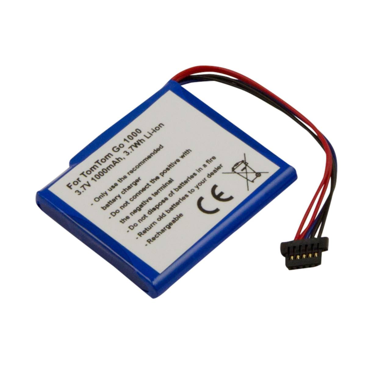 Batteria blu per TomTom Go 1000 con cavi e connettore.