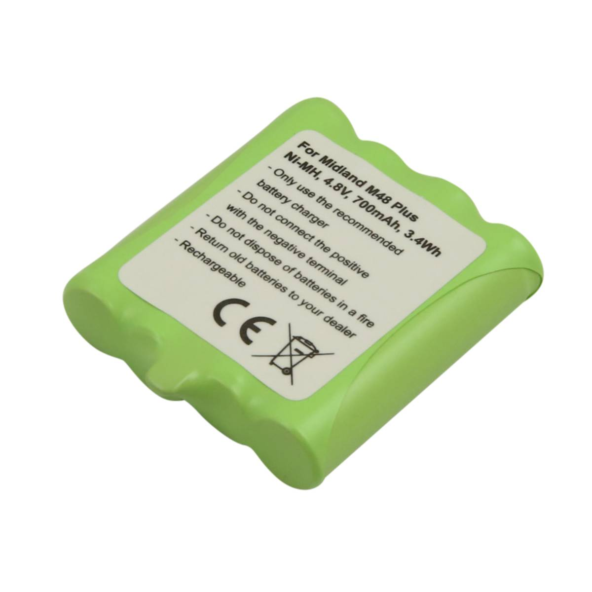 Batteria verde Ni-MH da 4,8V per Midland M48 Plus con etichette.