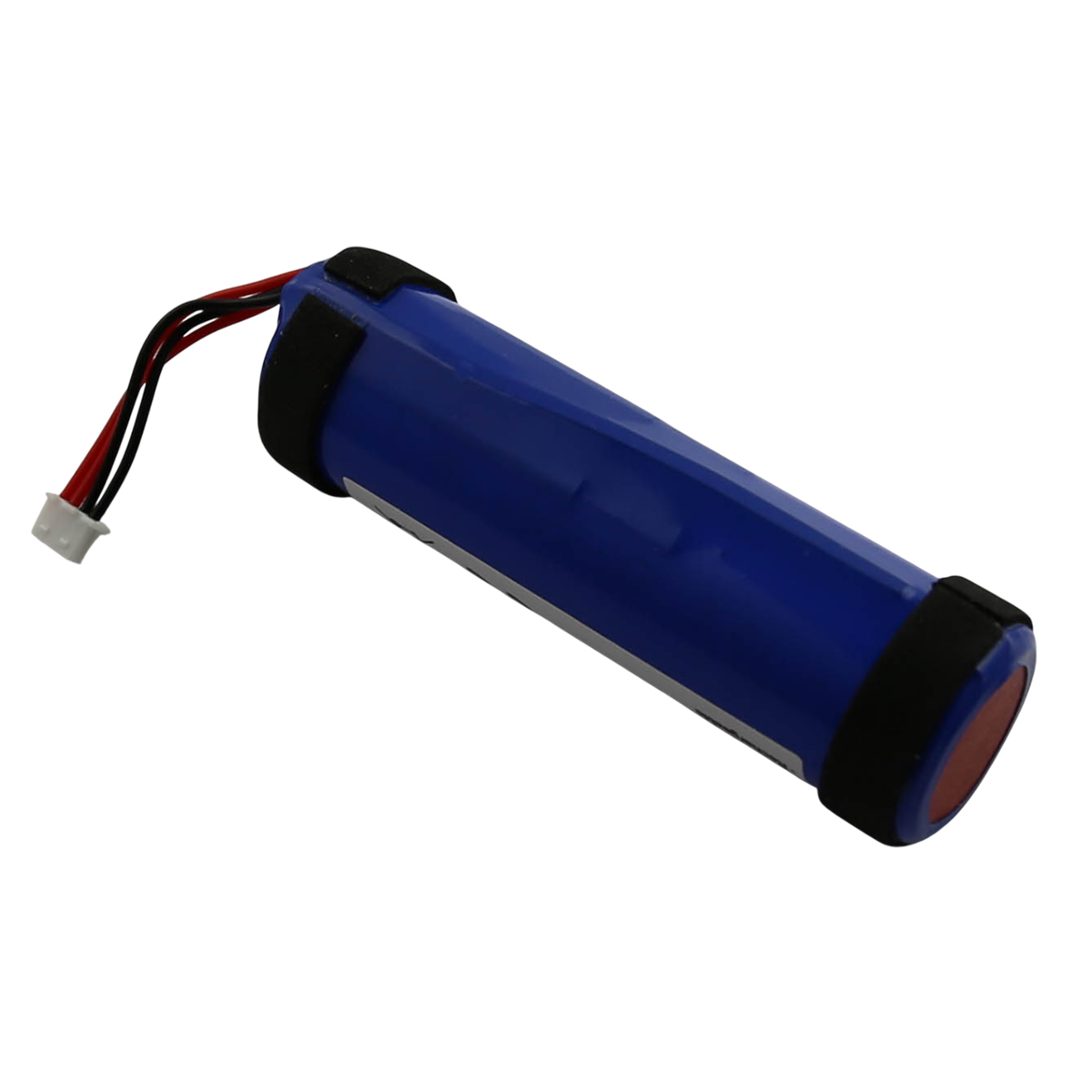 Una batteria cilindrica blu con tappi neri e fili.