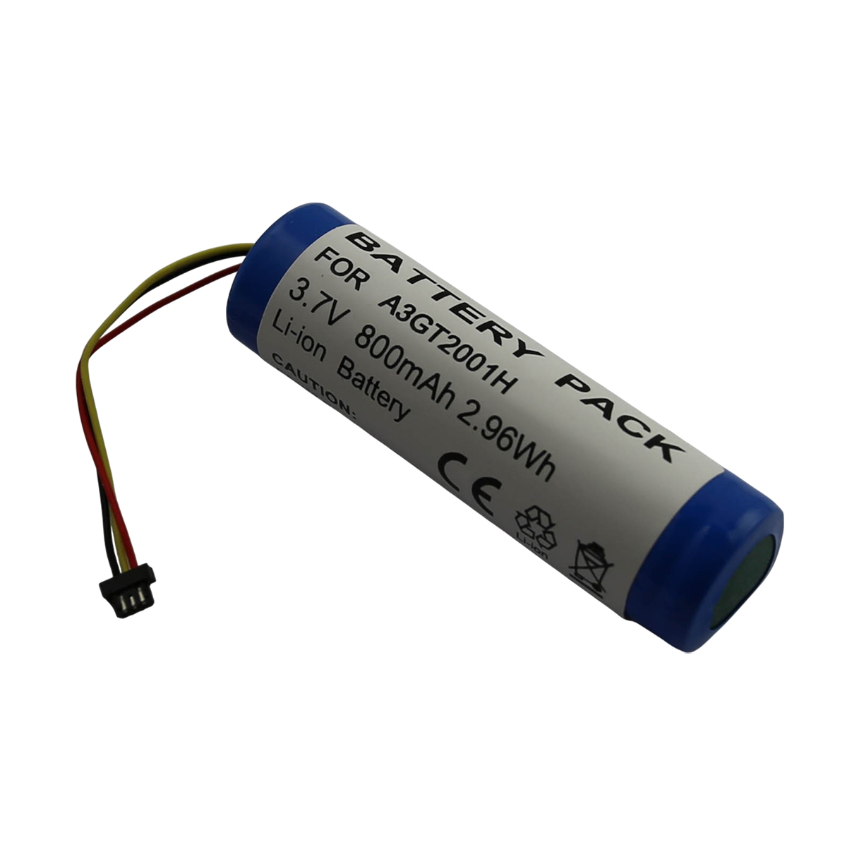 Un pacco batteria Li-ion blu, modello A3GT2001H, con fili e connettore.