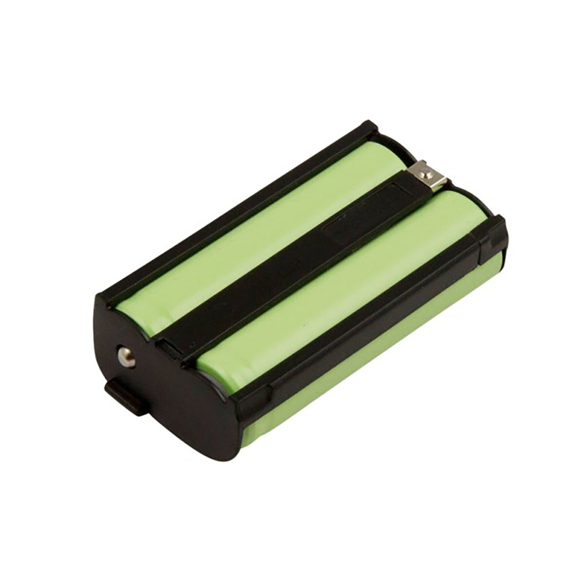 Un paquete de baterías con tres celdas verdes y carcasa negra.