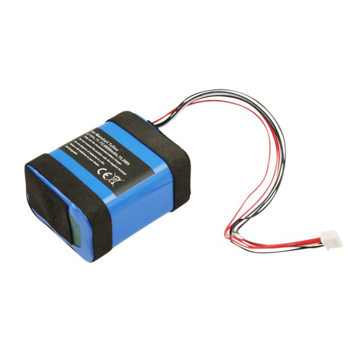 Un pacco batteria blu con bordi e fili neri.