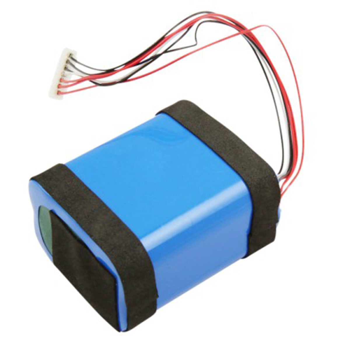 Pacco batteria blu con cinghie e fili neri.