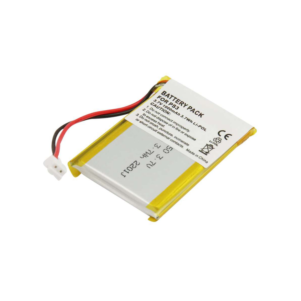 Batteria Li-Po 3,7V 1000mAh per PS3. Bordatura gialla, cavi.