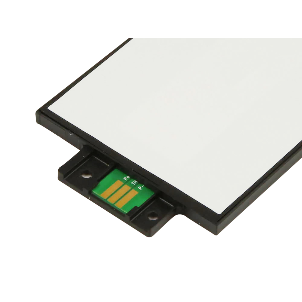 Schermo bianco con cornice nera e connettore verde.