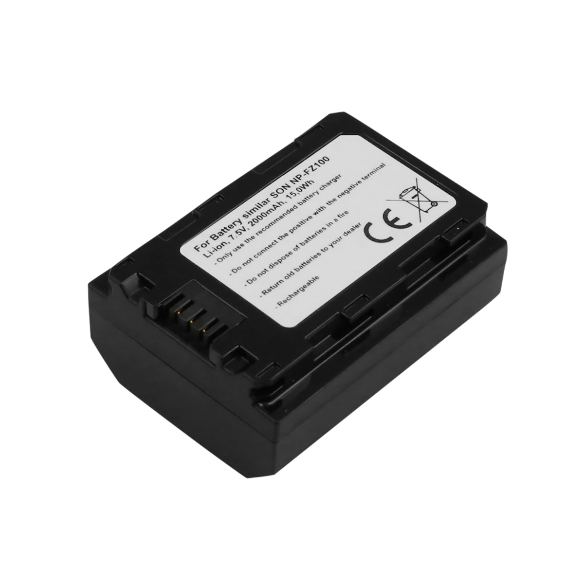 Batteria nera per SON NP-FZ100, Li-Ion, 7,5V, 2000mAh.
