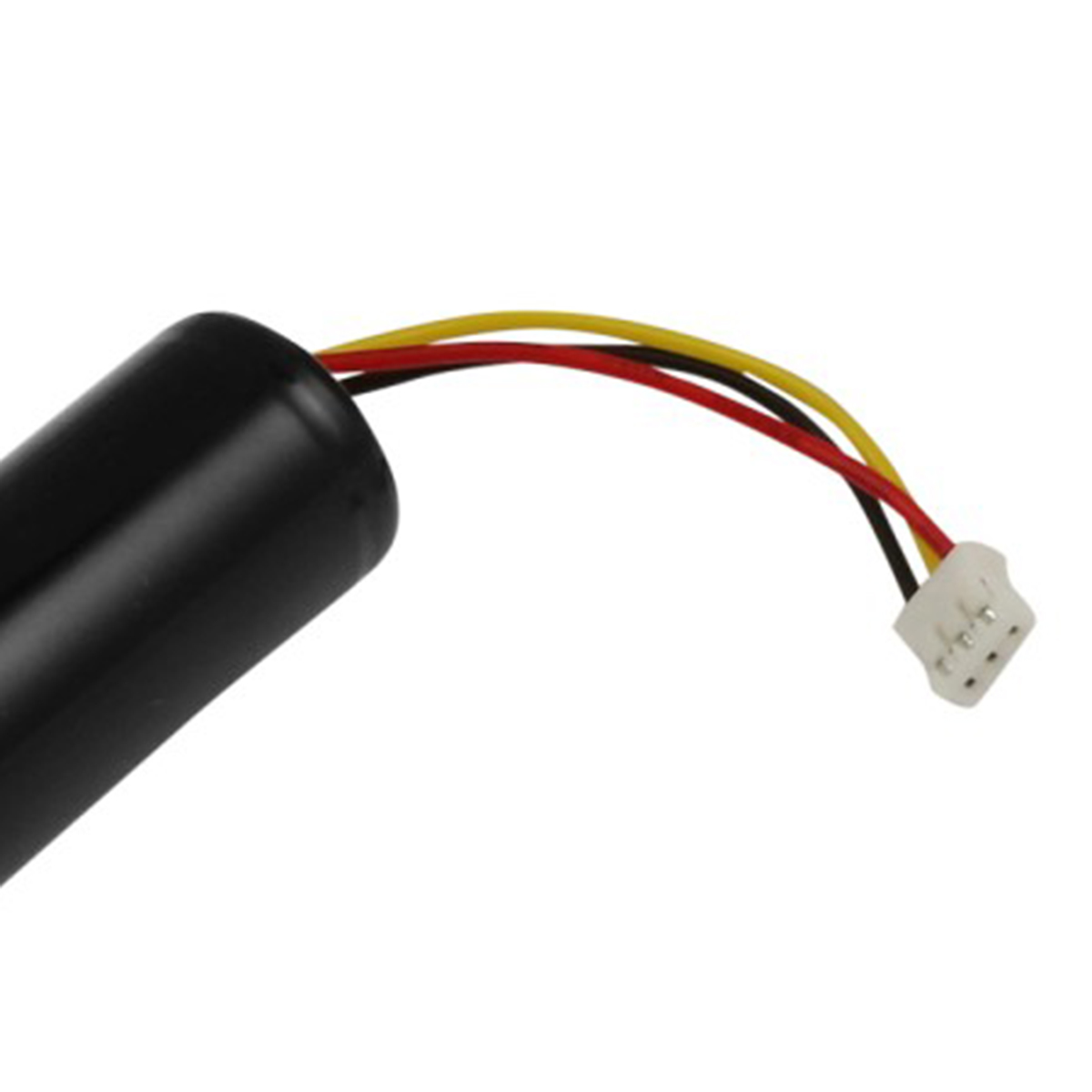 Pacco batteria nero con fili rosso, giallo e nero e connettore bianco.