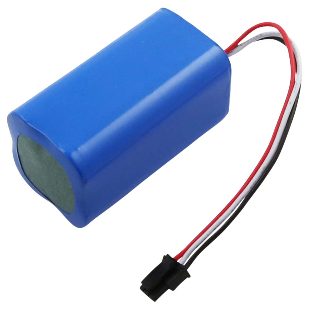 Un pacco batteria blu con fili rosso, bianco e nero.
