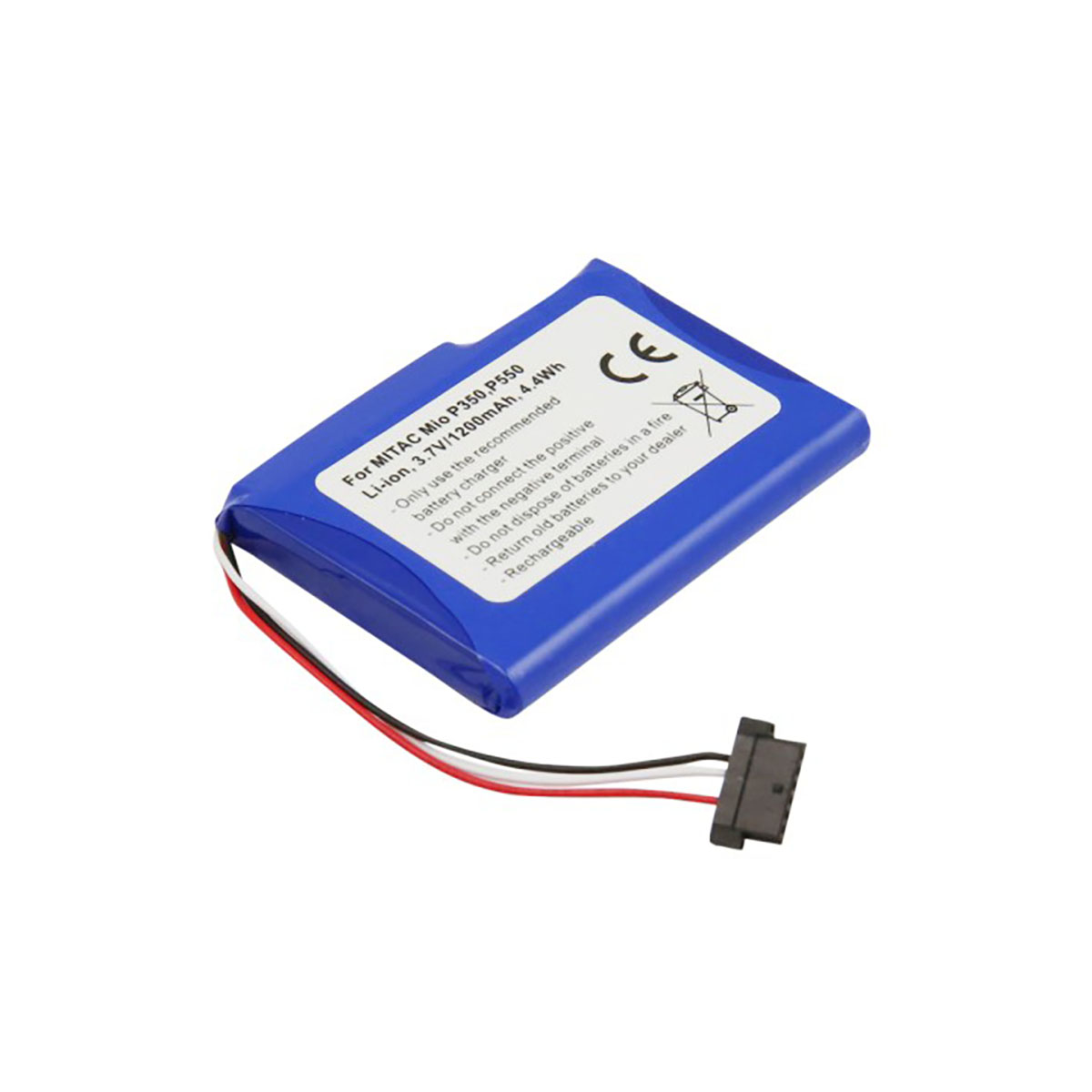 Batteria blu Li-ion con cavo e connettore, 3,7V/1200mAh.