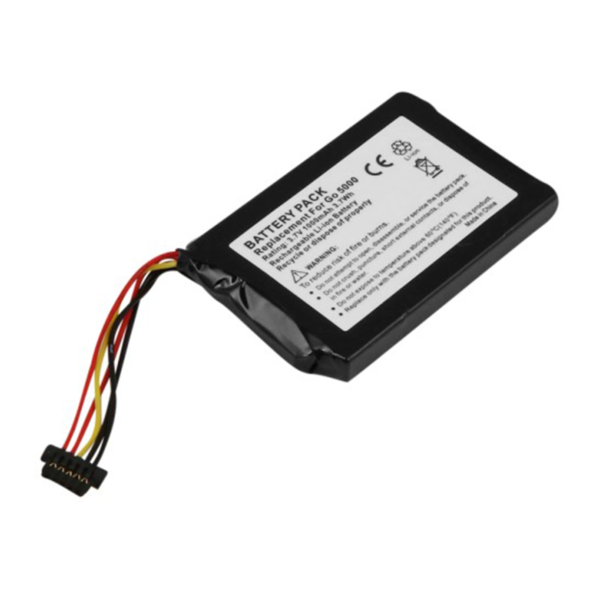 Un pacco batteria Li-ion nero con cavi e connettore, per Go 5000.