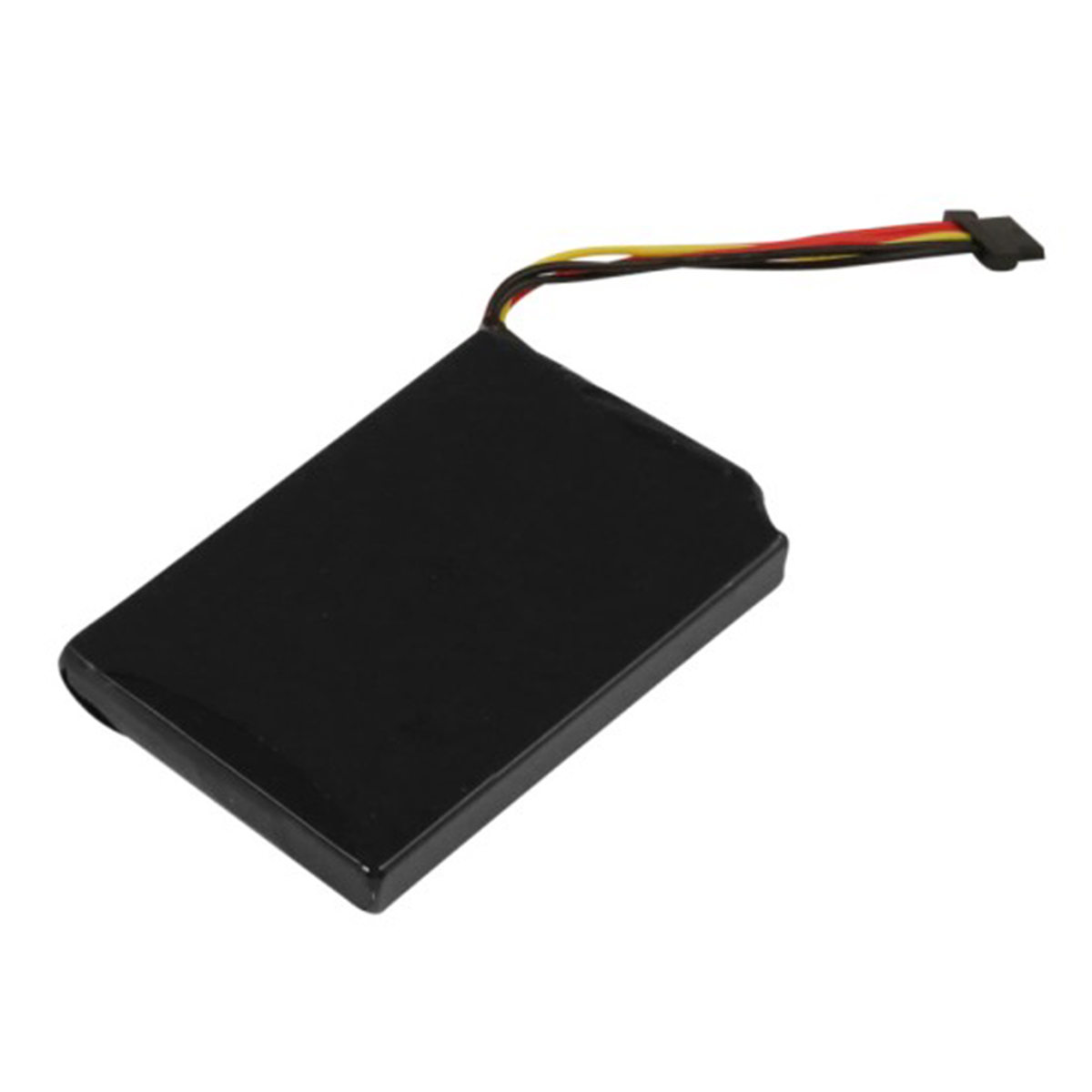 Batteria al litio nera con cavi rosso, giallo e nero.