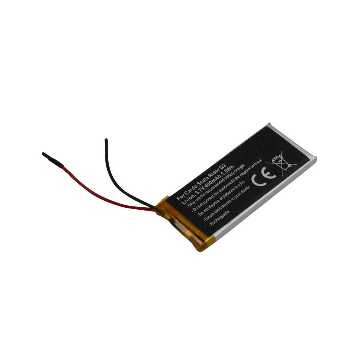 Batteria Li-ion per Cardo Scala Rider Q2, 3.7V, 400mAh. Con cavi.