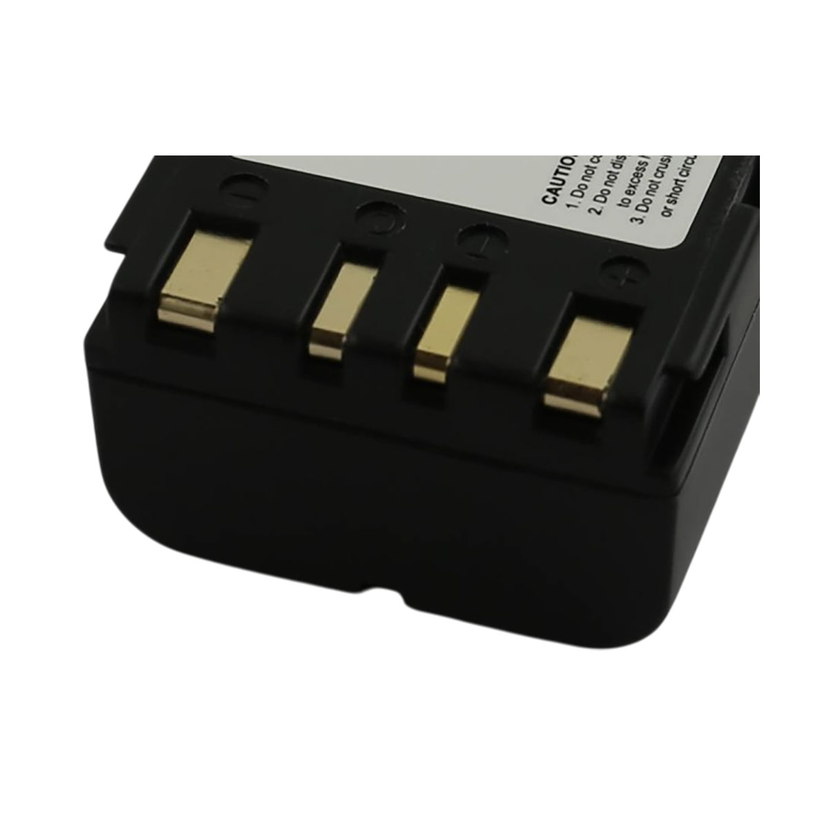 Batteria nera con contatti dorati e testo di avvertenza.