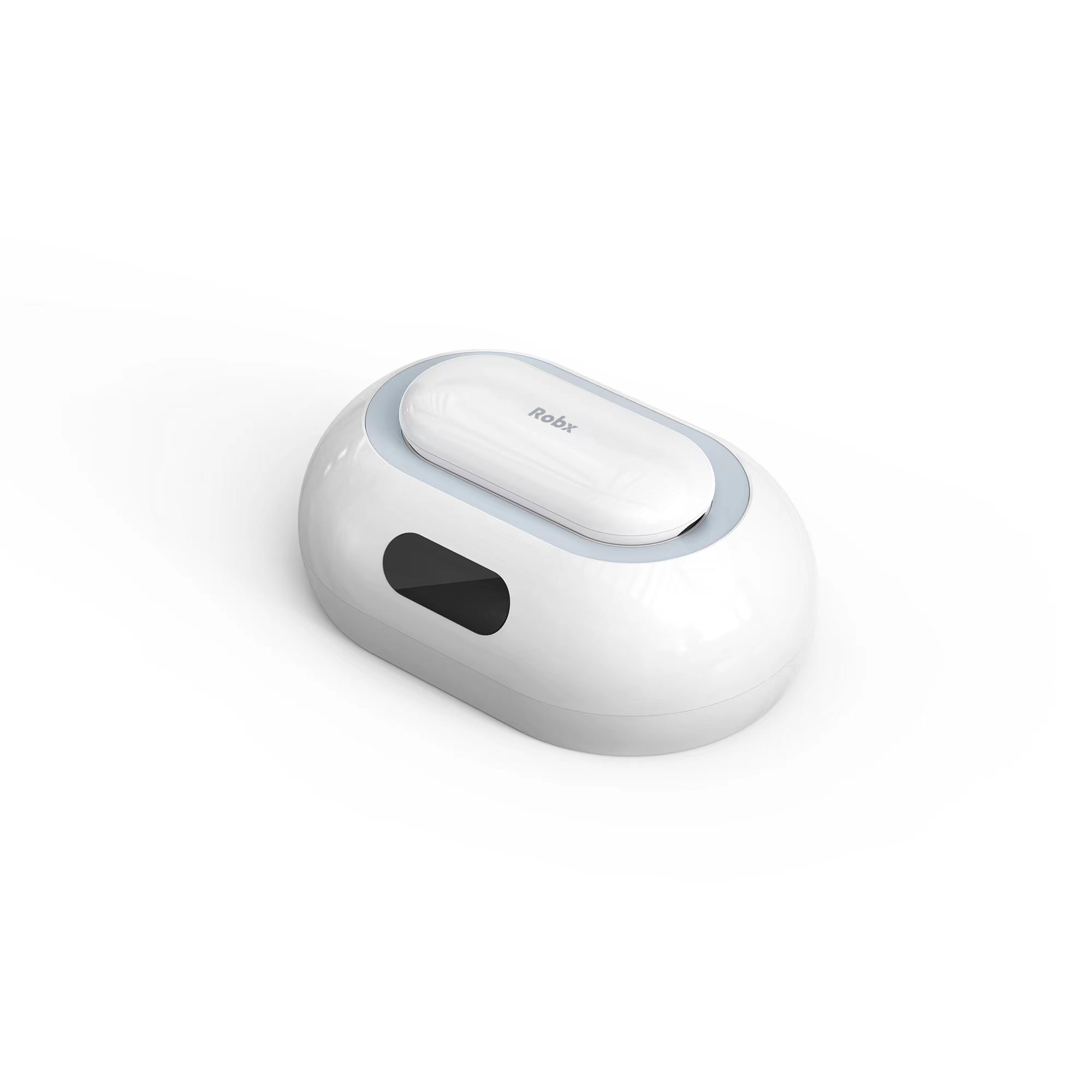 Oval beyaz ek parçalı ve koyu yuvalı beyaz Robx cihazı.