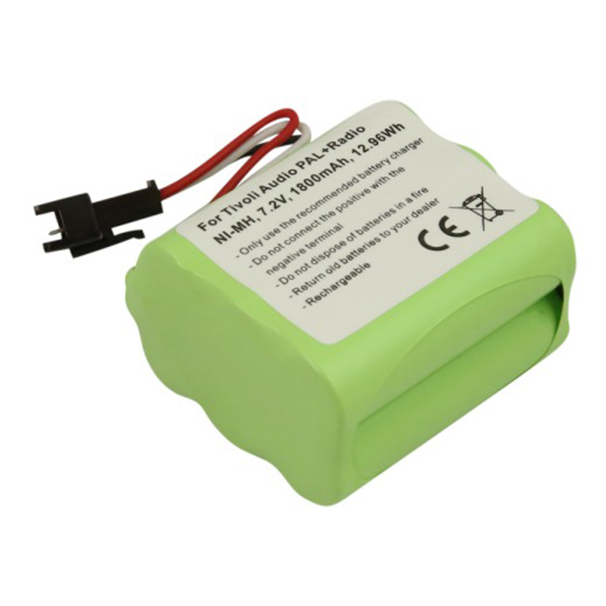 Batteria verde Ni-MH per Tivoli Audio PAL+Radio, 7.2V, 1800mAh, con cavo.