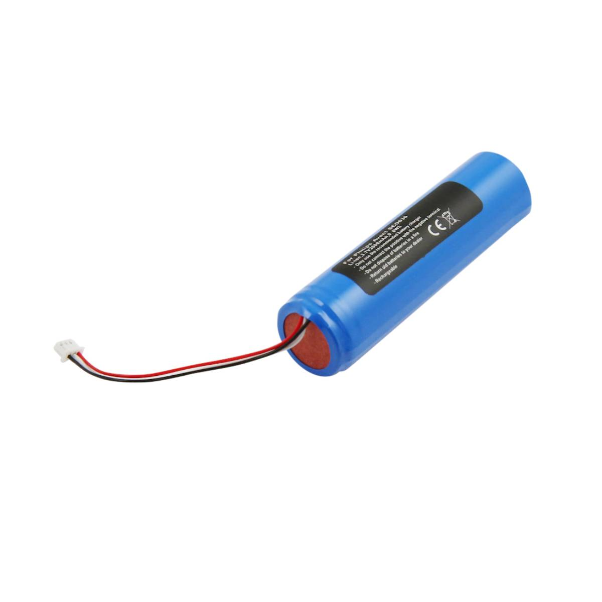 Batteria ricaricabile blu con 3 fili e connettore bianco.