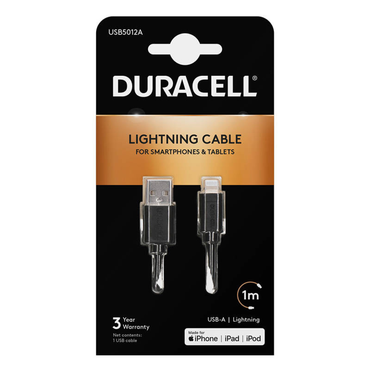 Duracell Lightning kablosu akıllı telefonlar ve tabletler için, 1m.