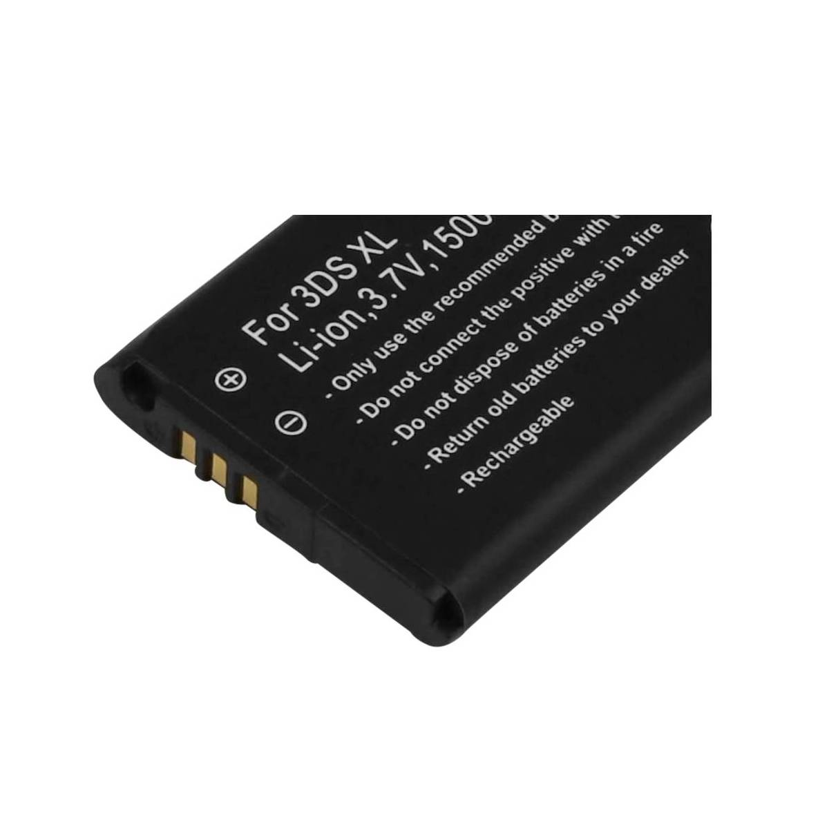 Batteria nera 3DS XL Li-ion, 3,7V, 1500mAh, con testo di avviso.