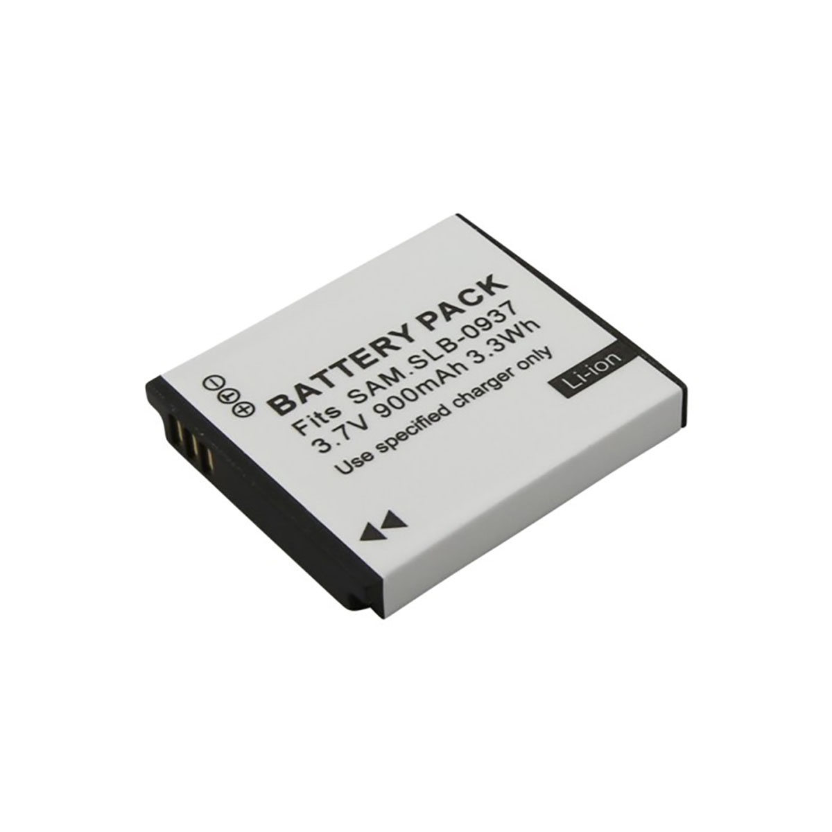 Un pacco batteria bianco con testo nero che indica tensione e capacità.