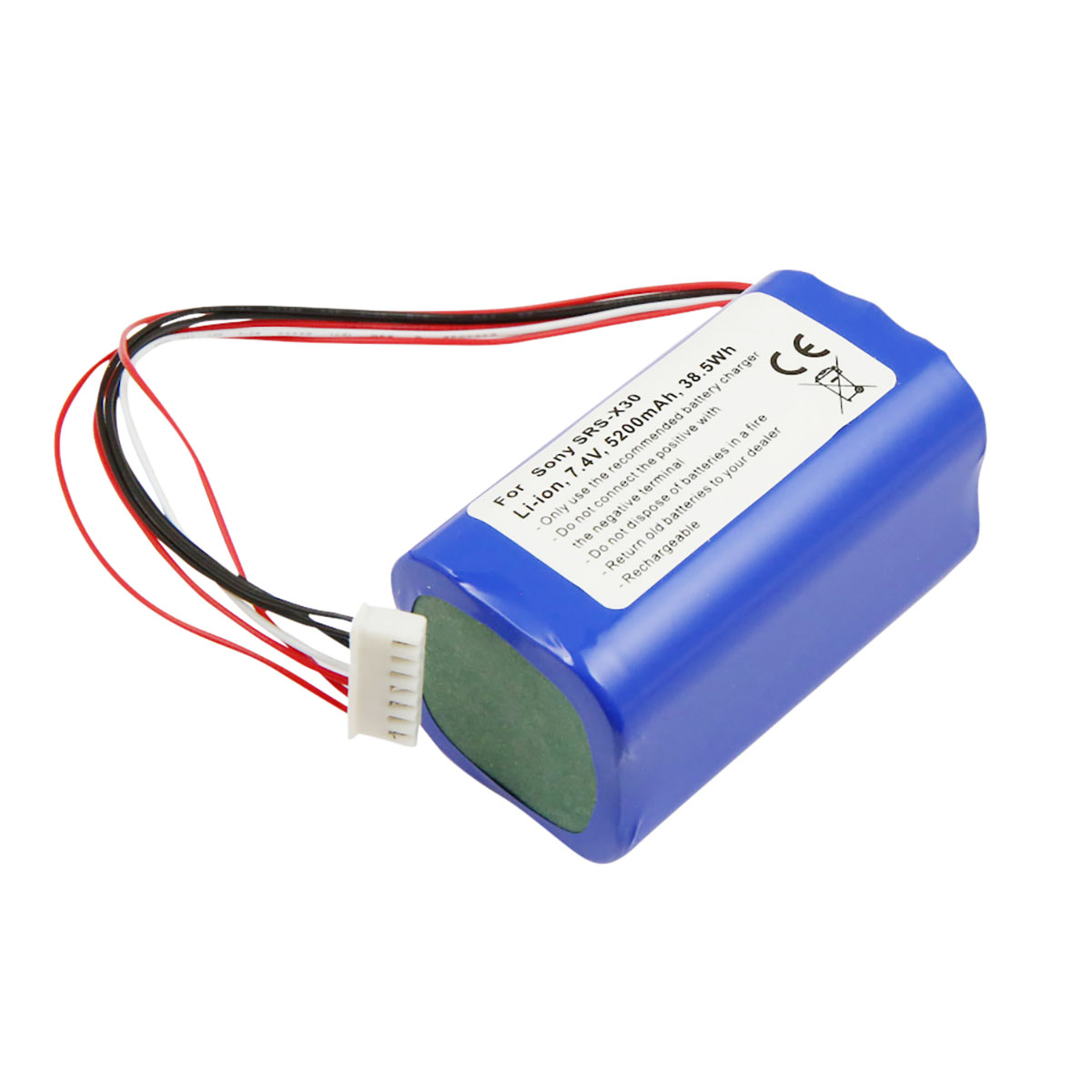 Batteria blu Li-ion per Sony SRS-X30, 7,4V, 5200mAh con fili e connettore.