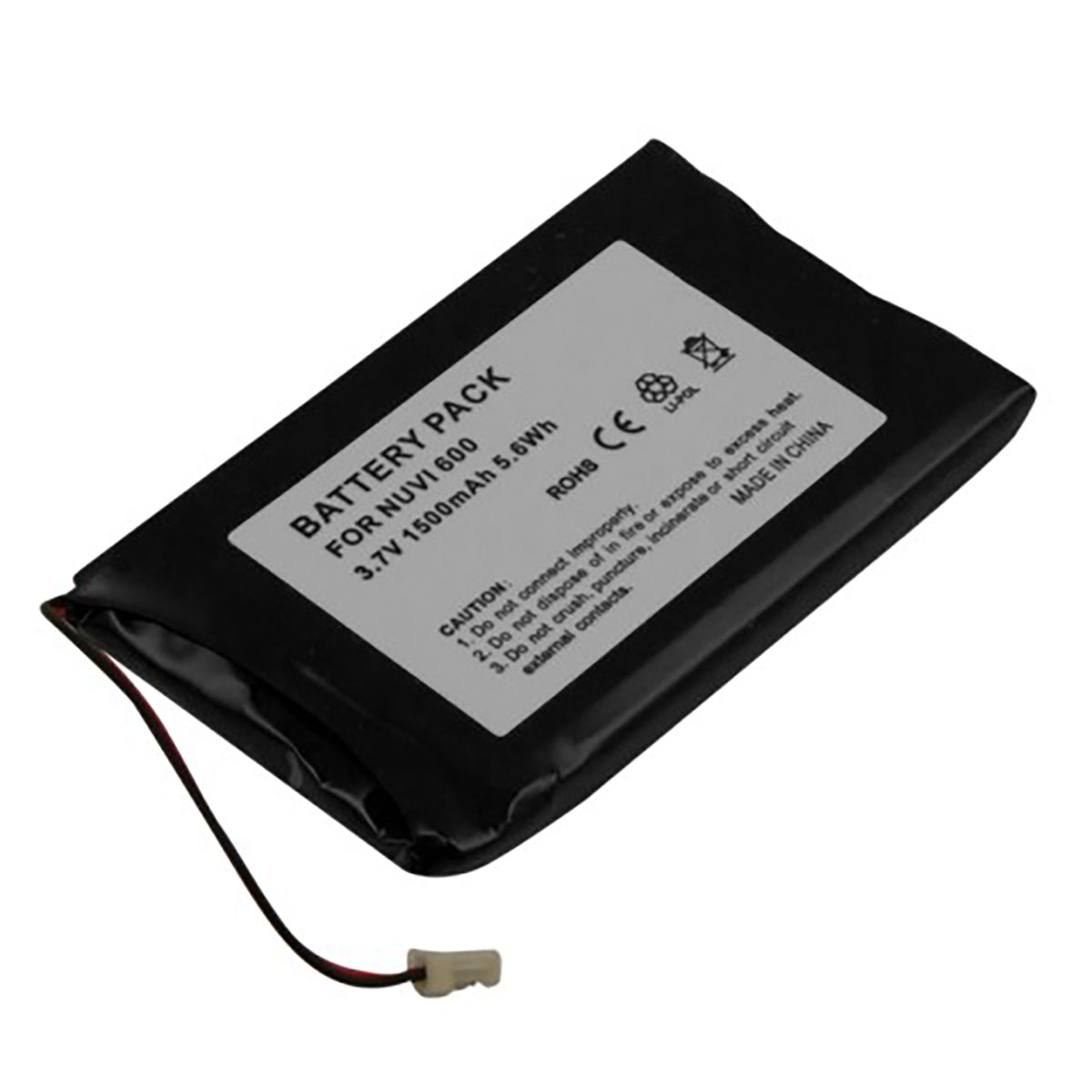 Batteria per Nuvi 600, 3,7V 1500mAh, con cavo e connettore, Made in China.