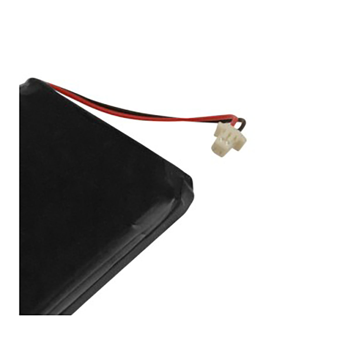 Pacco batteria nero con fili rosso e nero e connettore bianco.