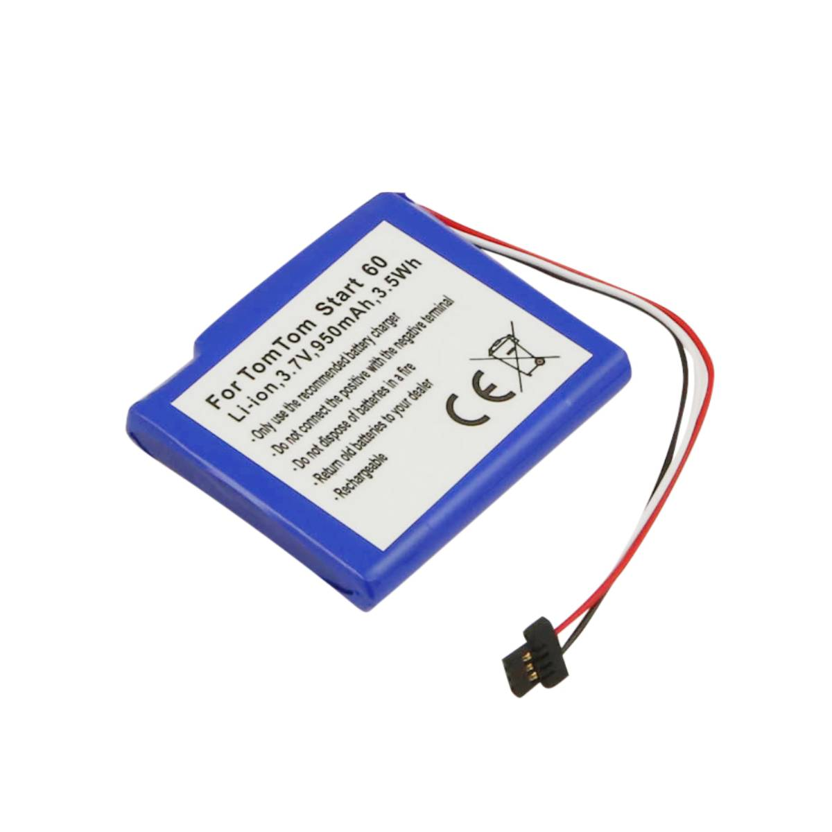 Batteria Li-ion blu per TomTom Start 60, 3,7V, 950mAh, con fili.