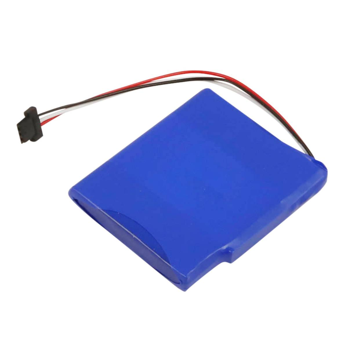Un pacco batteria blu con tre fili e un connettore.