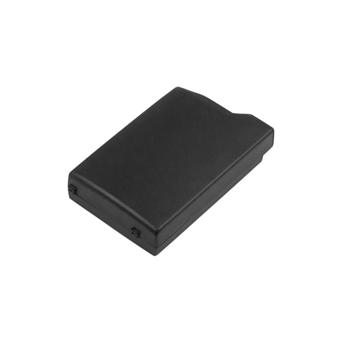 Una batteria nera con angoli arrotondati su sfondo bianco.