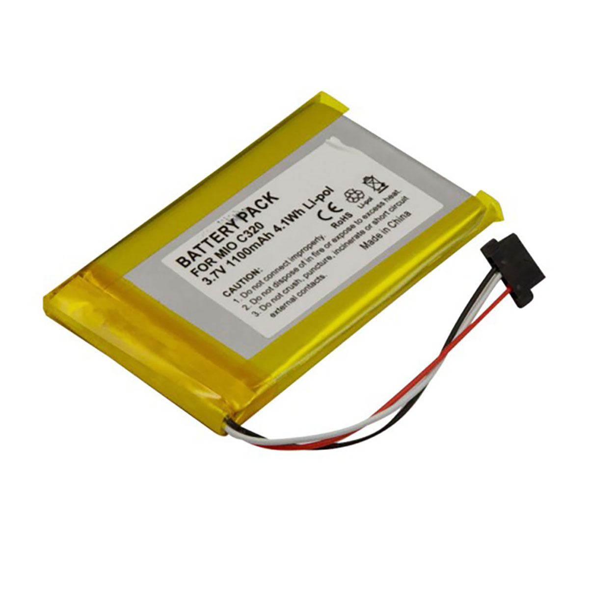 Batería amarilla para MIO C320 con cables y conector, 3.7V 1100mAh.