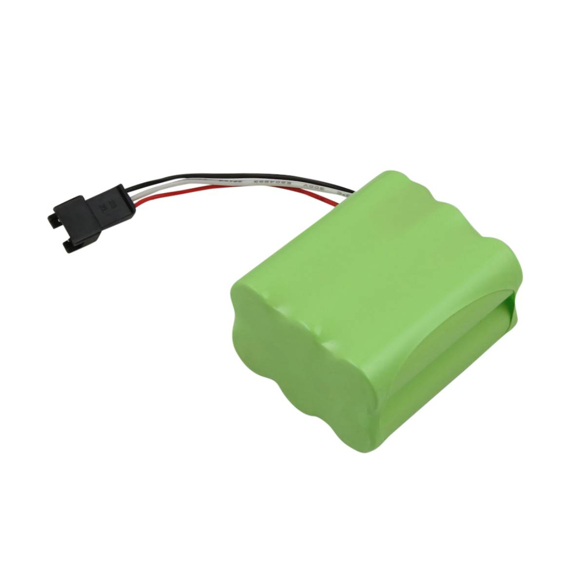 Un pacco batteria verde a quattro celle con cavo di connessione nero.