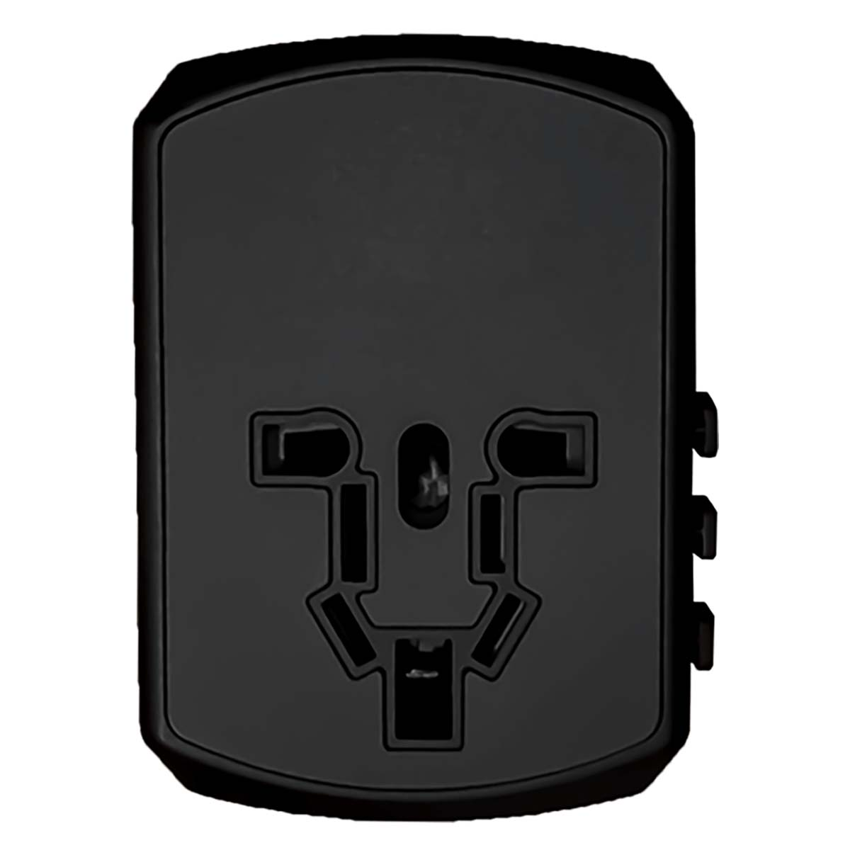 Un adaptador de enchufe universal negro con múltiples ranuras.