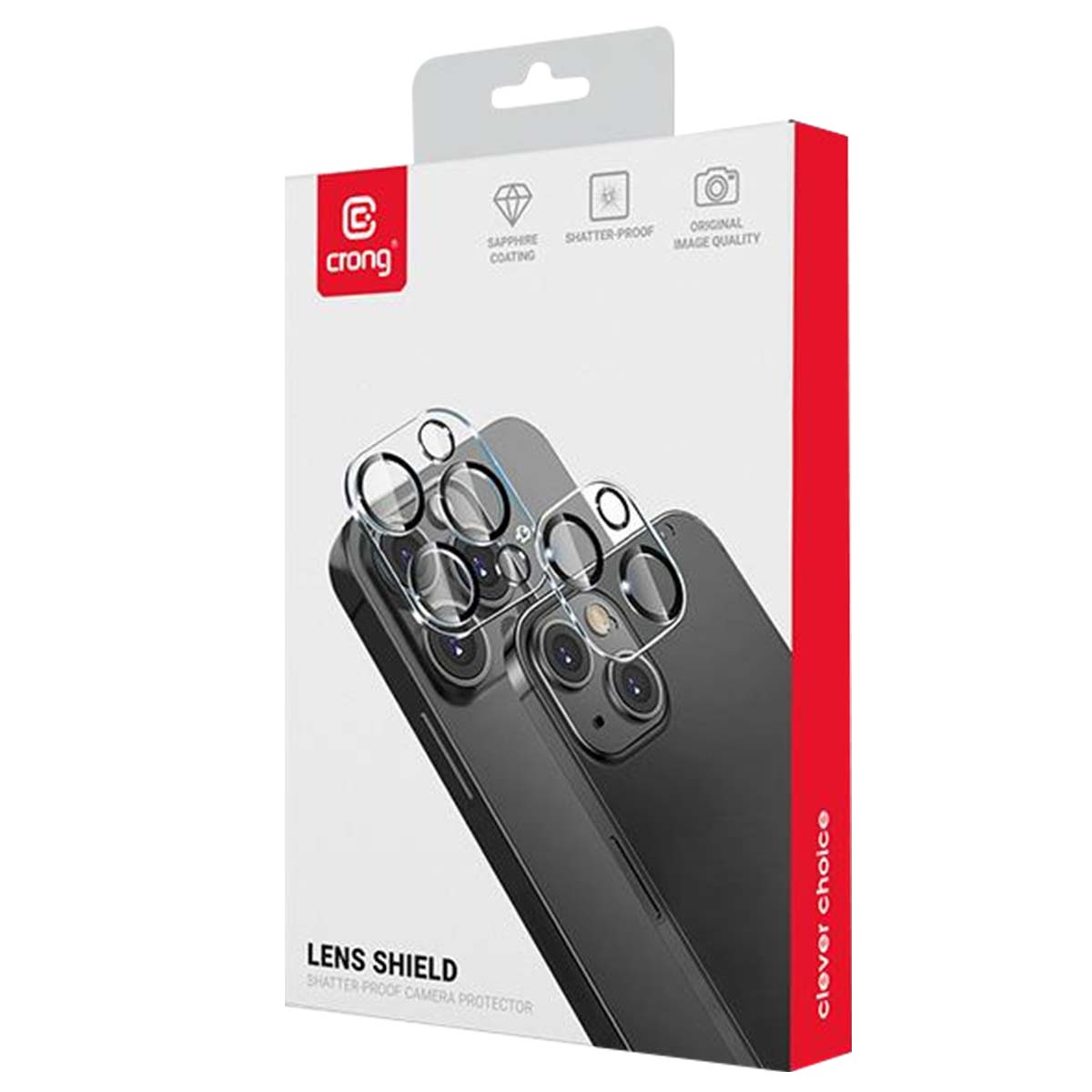 Emballage pour protecteurs d'objectifs avec iPhones, logo "LENS SHIELD".