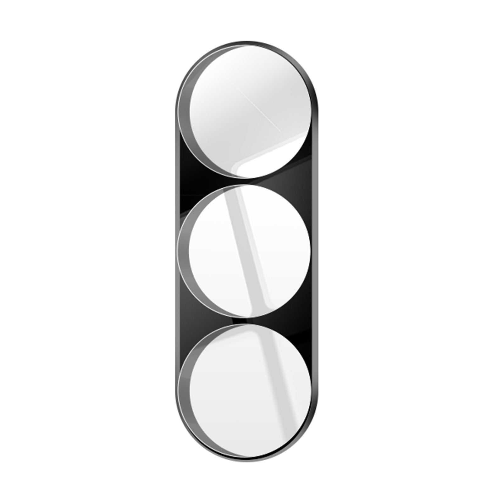 Een verticaal object met drie cirkels, lijkend op een verkeerslicht.