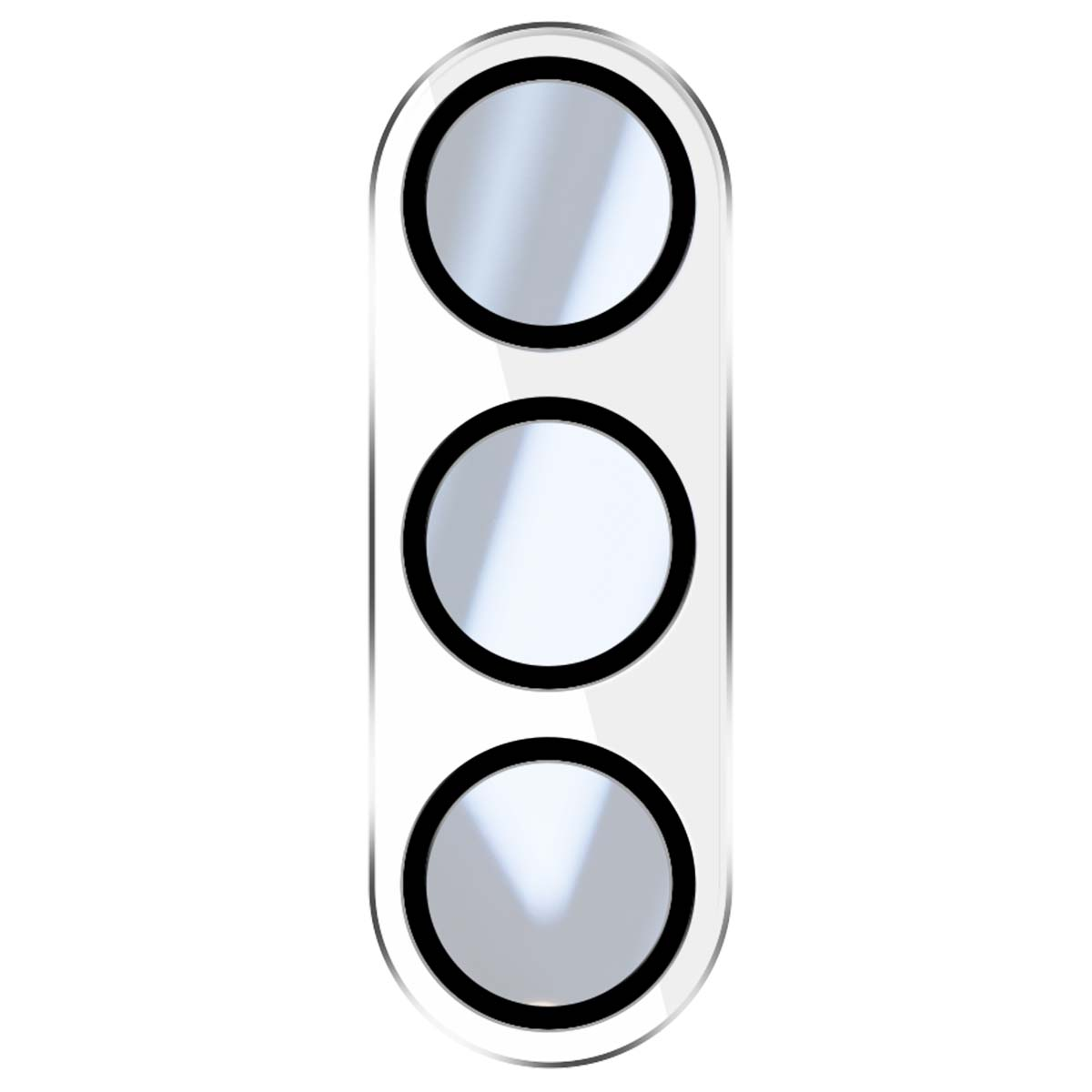 Trois lentilles de caméra rondes avec des anneaux noirs sur fond blanc.