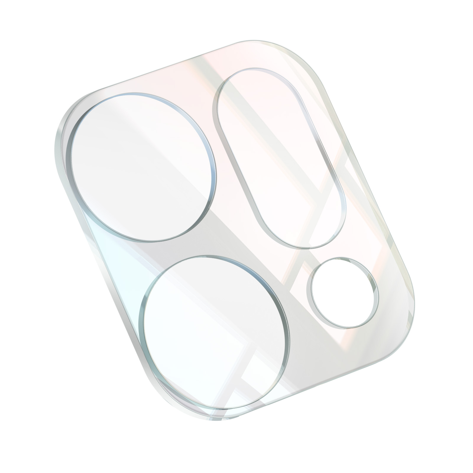 Protection d'objectif de caméra transparente avec quatre découpes circulaires.