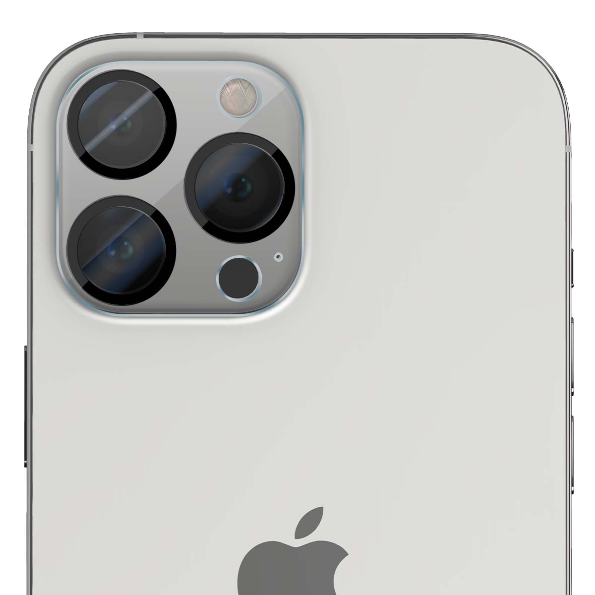 Gros plan de l'arrière d'un iPhone blanc montrant trois objectifs et le logo Apple.