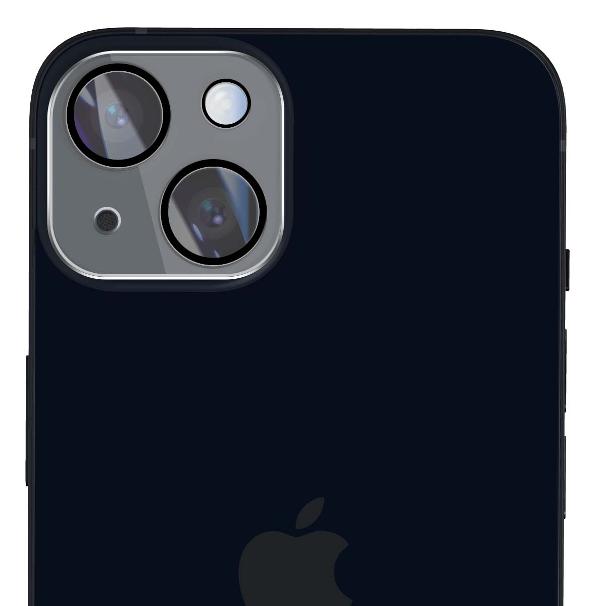 iPhone blu scuro con tripla fotocamera e flash.