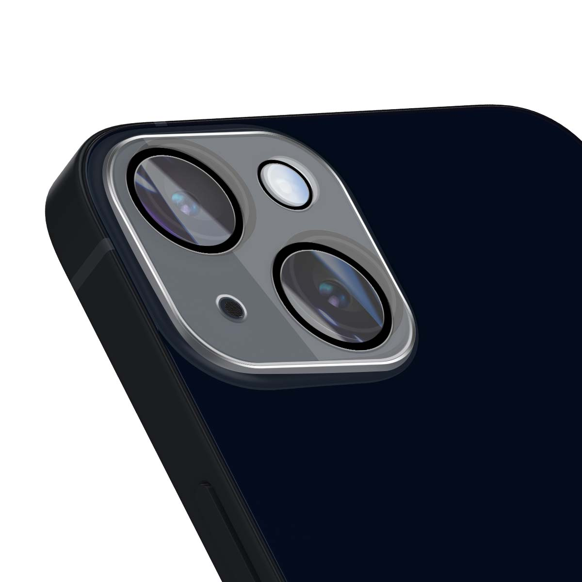 Primo piano del retro di un telefono scuro con tre obiettivi della fotocamera.