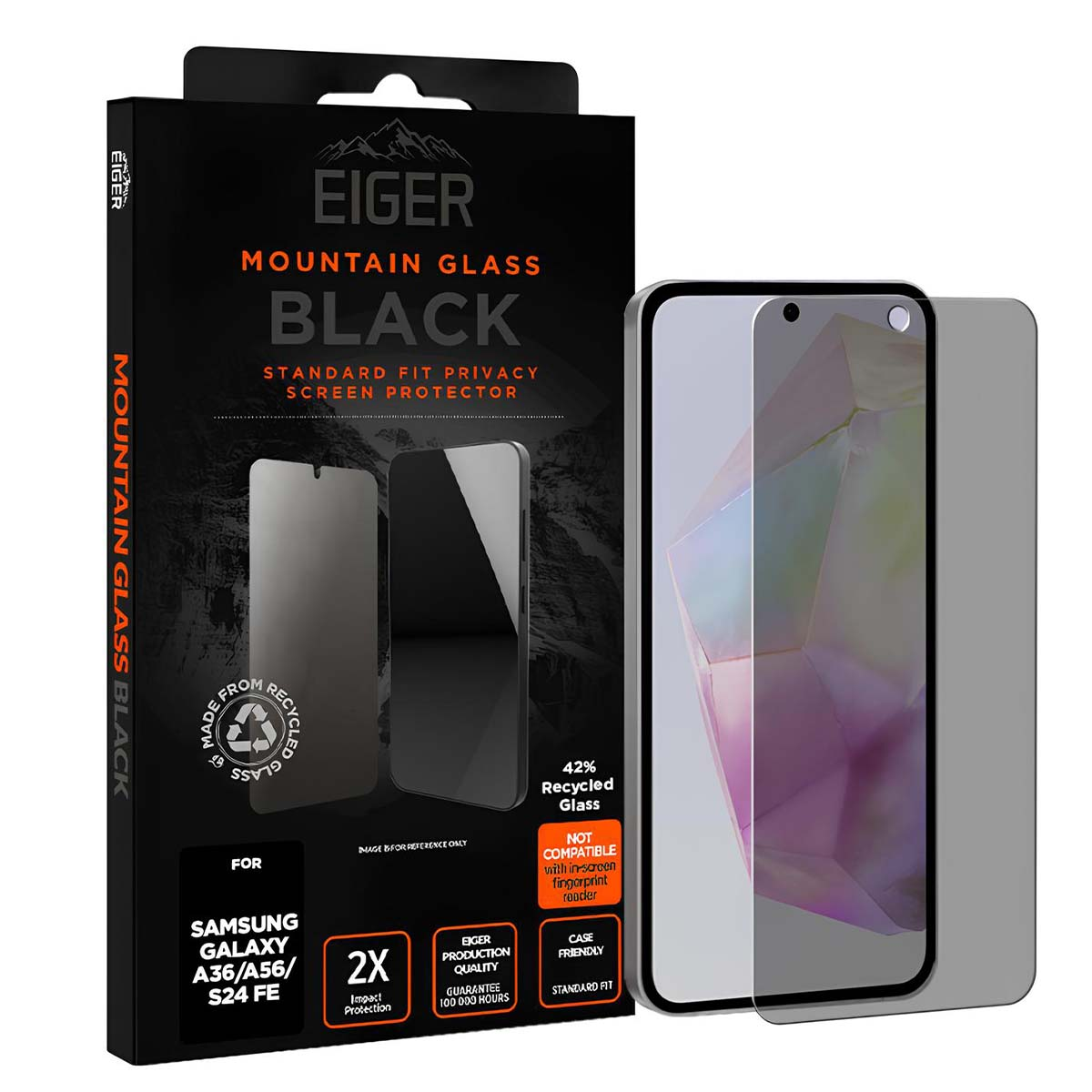 Protecteur d'écran Eiger Mountain Glass Black pour Samsung Galaxy A36/A56/S24 FE.