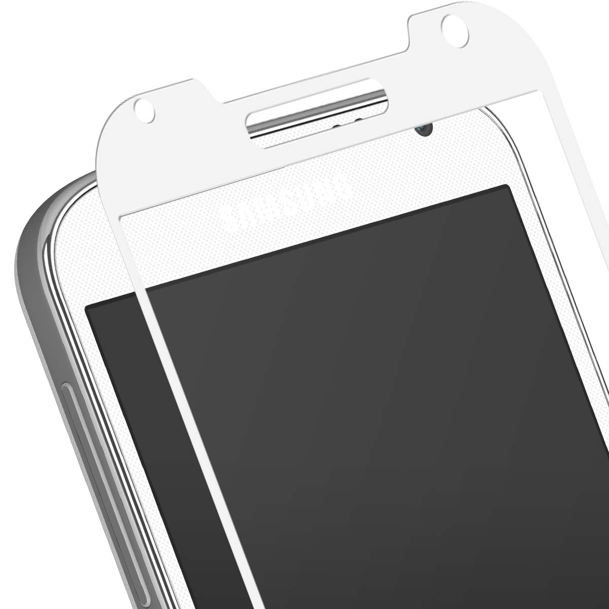 Un protector de pantalla blanco se coloca en un smartphone.