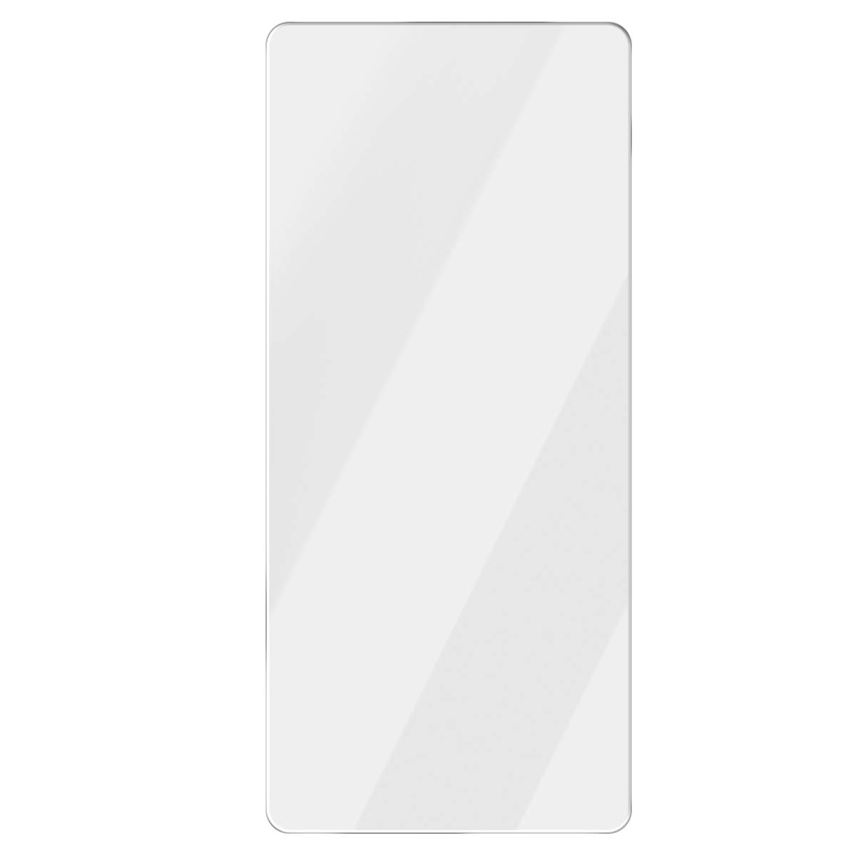 Una protezione schermo trasparente per smartphone con angoli arrotondati.