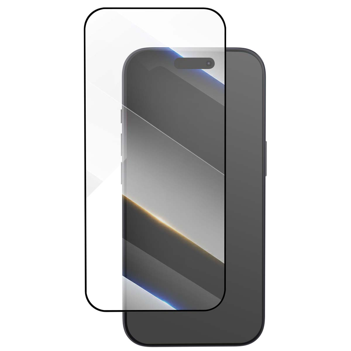 Een screenprotector voor een smartphone met notch ligt op een smartphone.