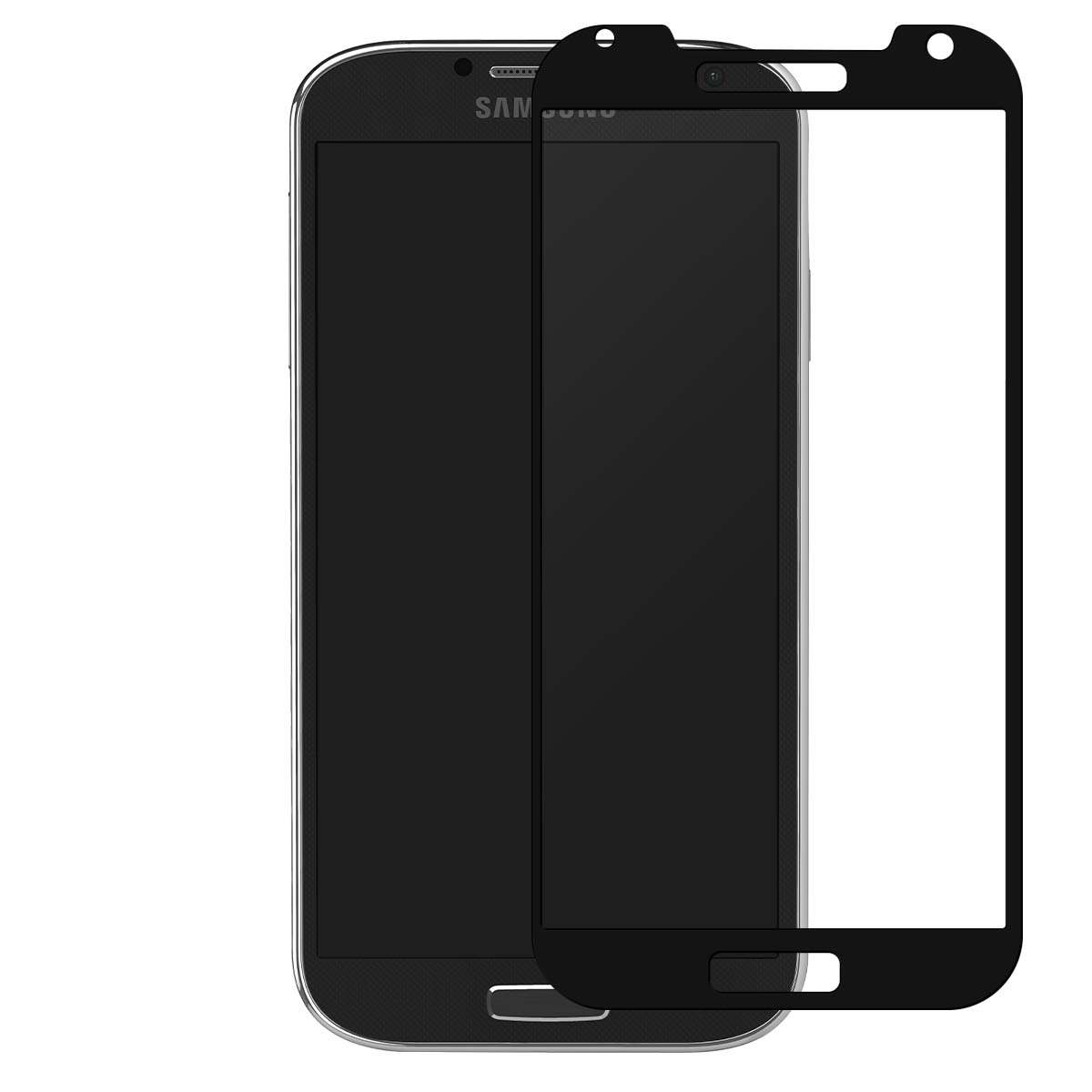 Un protector de pantalla negro yace sobre un smartphone negro.