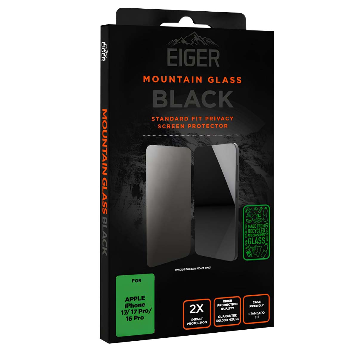 Eiger Mountain Glass Black screenprotector voor iPhone 17/17 Pro/16 Pro.