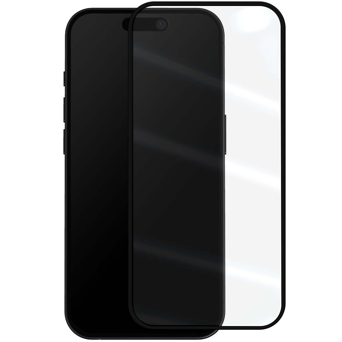 Un smartphone noir avec un protecteur d'écran à côté.