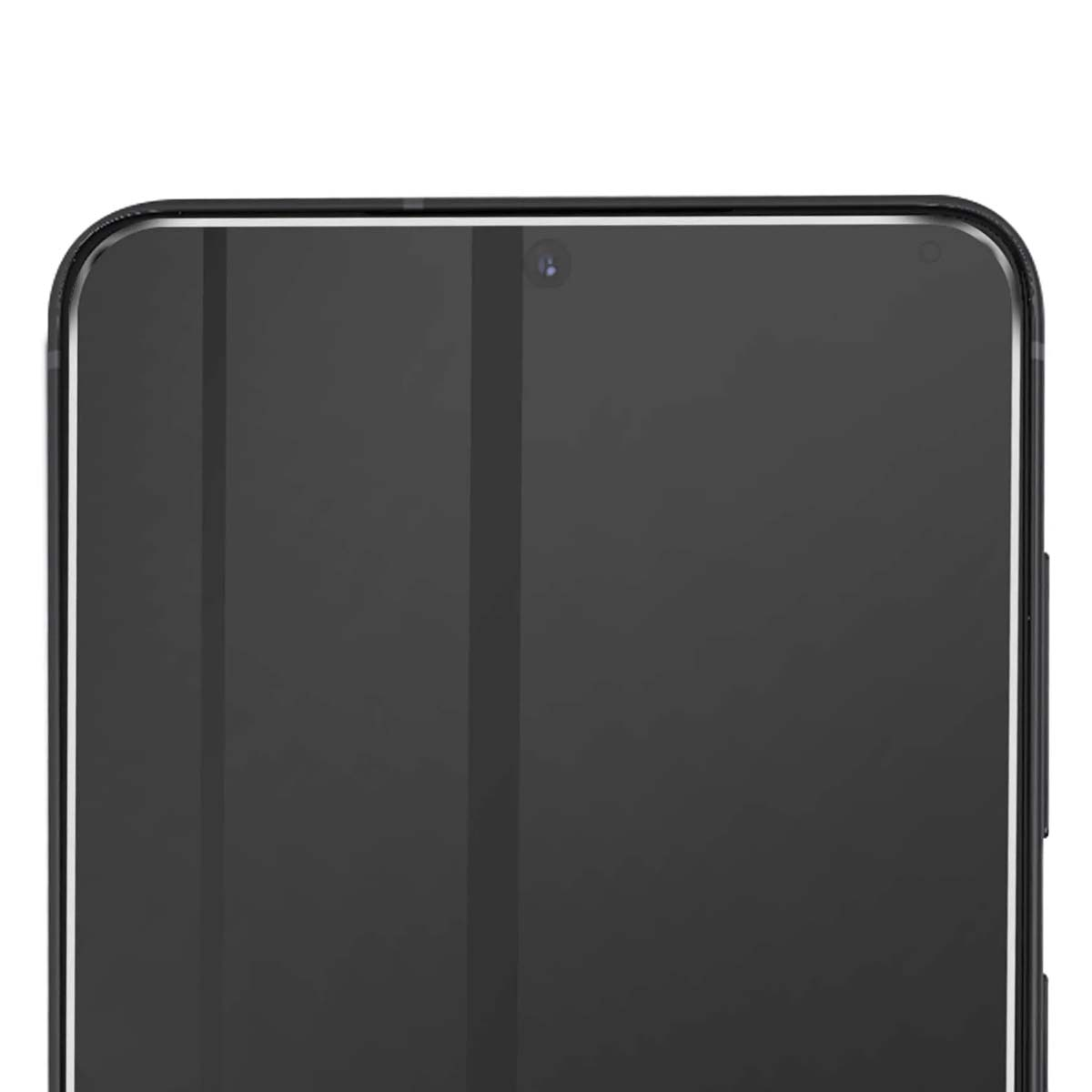 Gros plan du haut d'un smartphone noir avec une caméra frontale.